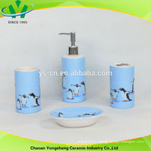 penguin decal design blue bathroom accessory set in ceramic